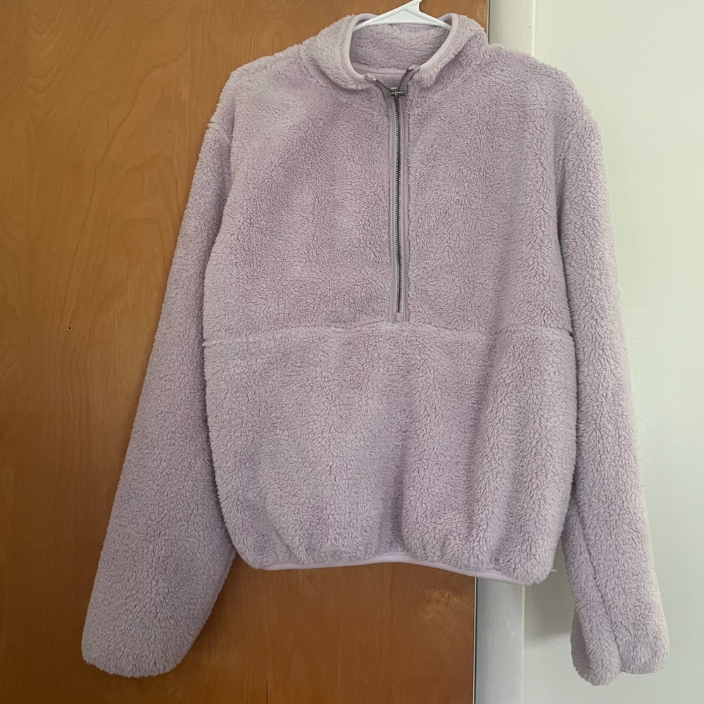 Purple Fuzzy Zip Up Sweater